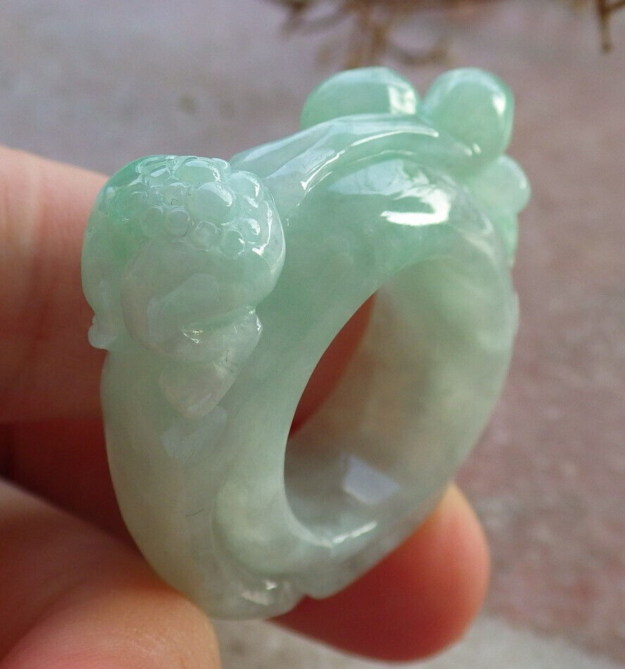 Certified Green Burma 100% Natural A JADE Jadeite Frog Toad Lotus Flower RING USA. 8.25 戒指 634202  TN