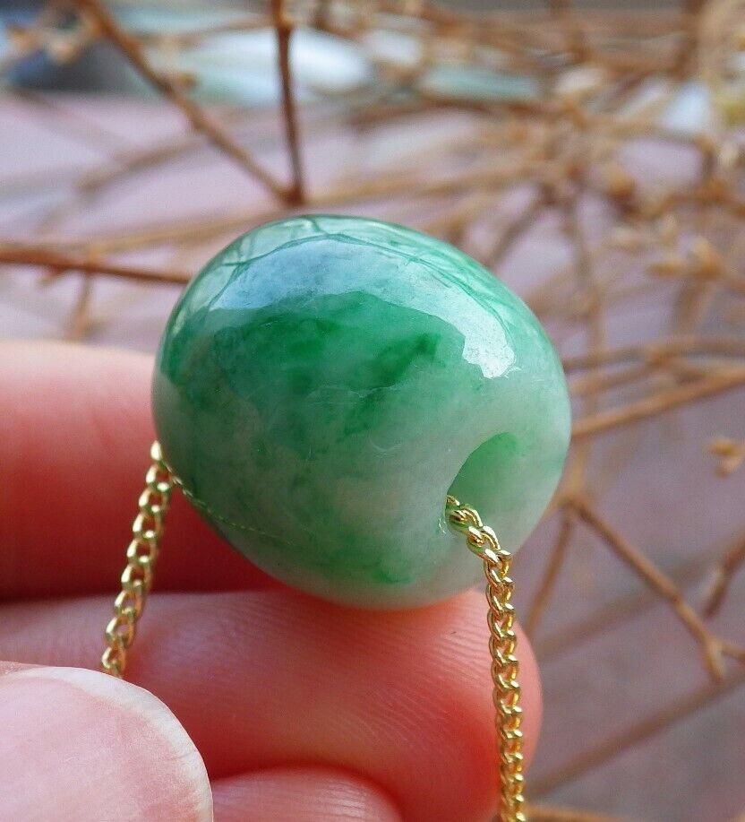 Certified Green Burma 100% Natural A Jade Circle Bead Donut Necklace 路路通 526248  TN