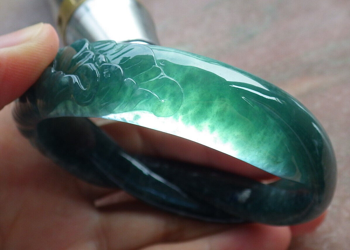 Certified Icy Blue Water Green Burma 100% Natural A JADE Jadeite Flower Knotted Bangle Bracelet 55 mm 手镯 633454  TN