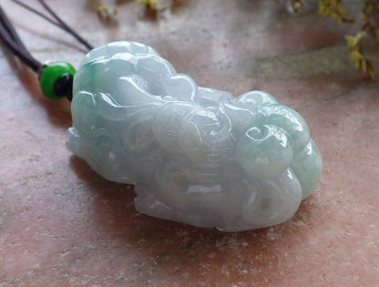 Certified Icy Green Pale Lavender 100% Natural A Jade jadeite Pendant Dragon Pi Xiu Lotus Flower Ruyi Money Coin Necklace 风水貔貅 523926  TN