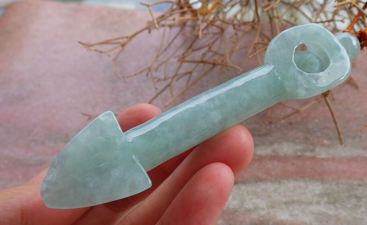 Certified Green 100% Natural A Jade jadeite Pendant Arrow Bead Necklace 箭 520198  TN