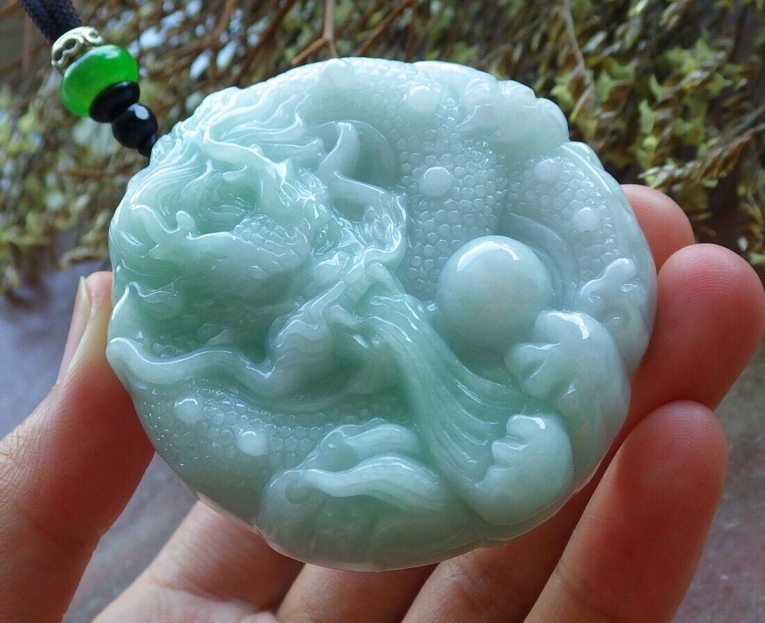 Certified Green 100% Natural A Jade jadeite pendant Dragon Lotus Flower Ruyi Bead Necklace 生意兴隆 523957  TN