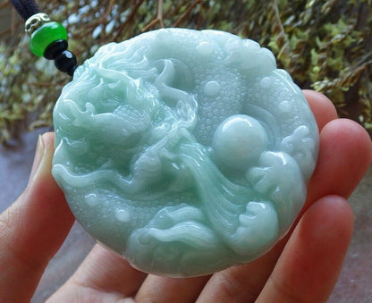 Certified Green 100% Natural A Jade jadeite pendant Dragon Lotus Flower Ruyi Bead Necklace 生意兴隆 523957  TN