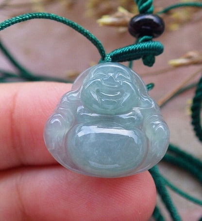 3 Pcs Certified Icy Green Burma 100% Natural A Jade jadeite Pendant  Buddha God Necklace  开心佛 575264 TN