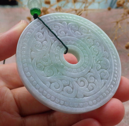 Certified Lavender Green Burma 100% Natural A Jade jadeite Pendant Ruyi Circle Necklace 平安扣 636850  TN