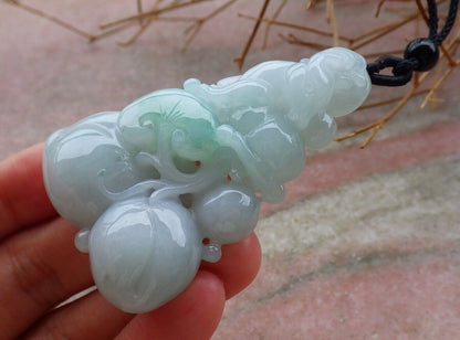 Certified Green 100% Natural A Jade jadeite Pendant Deer Peach Lotus Flower Ruyi Coin Necklace 福禄寿 520730  TN
