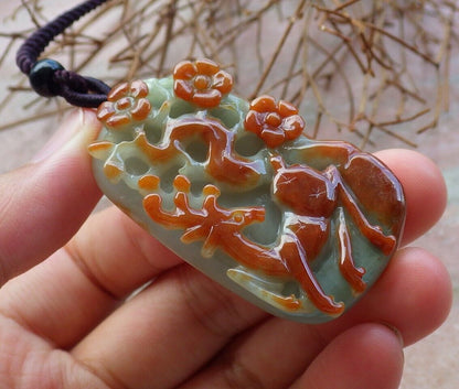 Certified Red Green 100% Natural A Jade jadeite Pendant Deer Flower Necklace 梅花鹿 529589  TN
