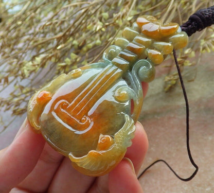 Certified Red Green Burma 100% Natural A Jade jadeite Pendant Bird Ruyi Coin Guitar Necklace 575279 TN