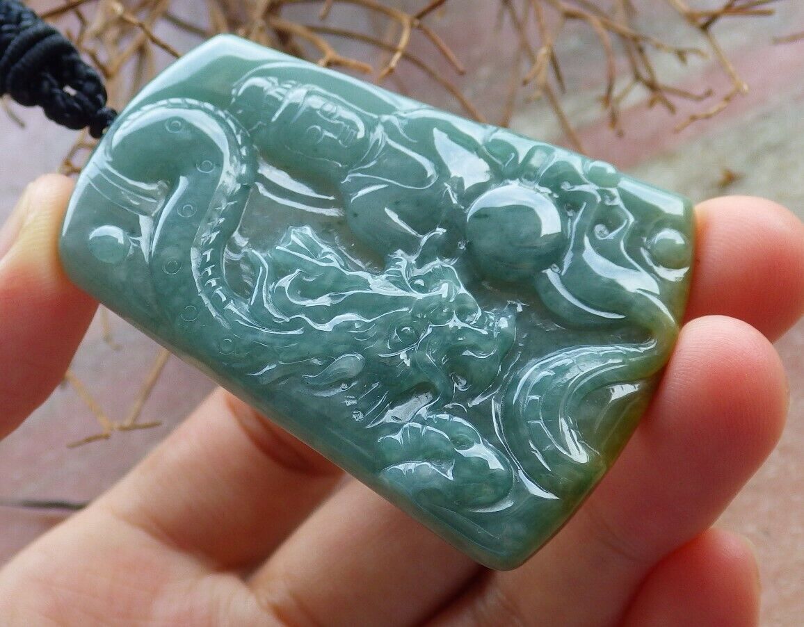 Certified Green Yellow 100% Natural A Jade jadeite Pendant Guanyin Kwan Yin Dragon Necklace 观音 528806  TN
