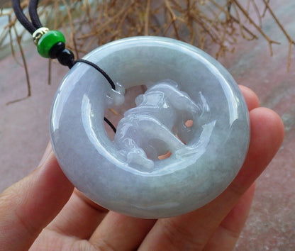 Certified Lavender Green 100% Natural A Jade jadeite pendant Cow Ox Circle Necklace 风水牛 523734 TN