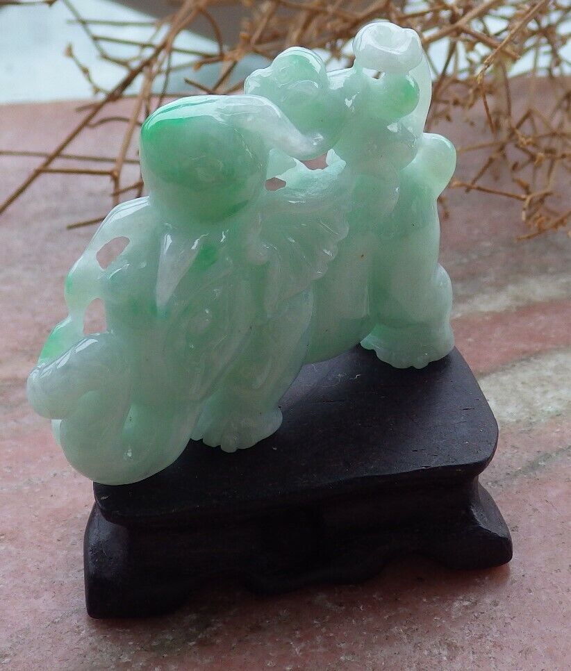 Certified Green 100% Natural A Jade jadeite Display Elephant Money Peach 大象 520344  TN** Include woodstand **
