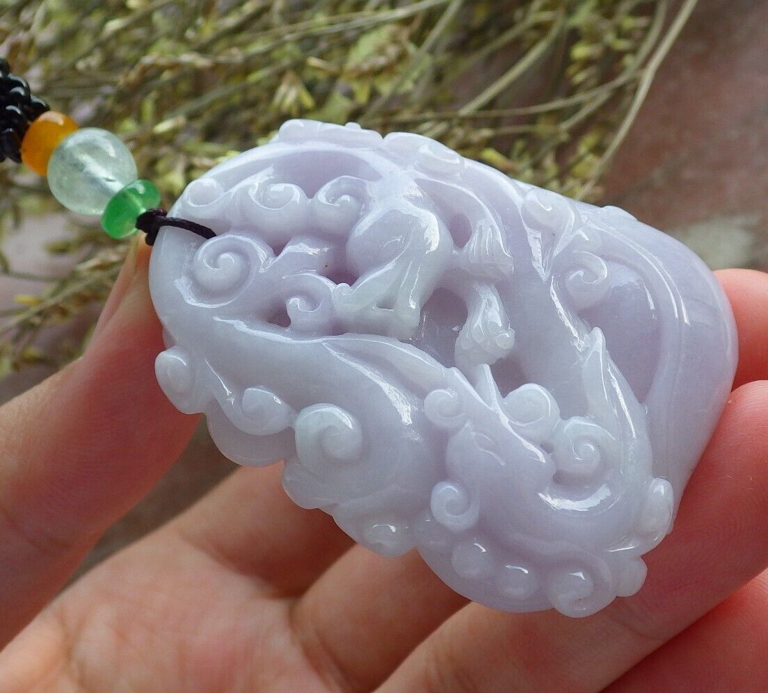 Certified Lavender Burma 100% Natural A Jade jadeite Pendant Dragon Coin Fan Yuan Bao Necklace 生意兴隆 573956 TN