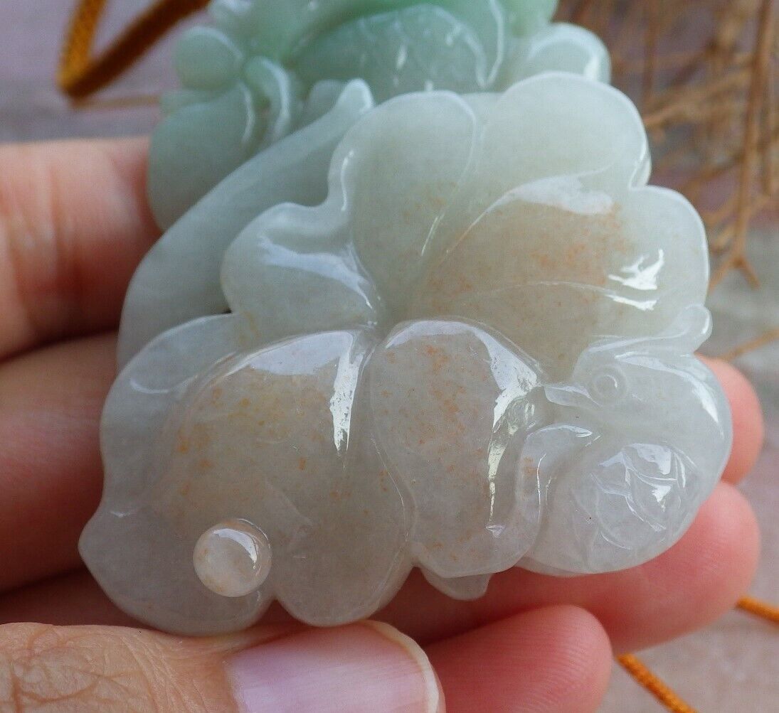 Certified Green Pale Red 100% Natural A Jade jadeite Pendant Mandarin Duck Phoenix Lotus Flower Leaf Ruyi Money Coin Necklace 鸳鸯 521071  TN