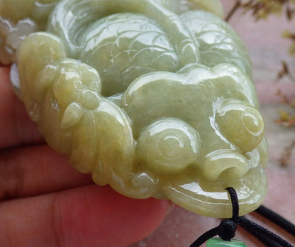 Certified Yellow Green Burma 100% Natural A Jade jadeite pendant Gold Fish Bat Lotus Leaf Coin Necklace 金玉满堂 632625  TN