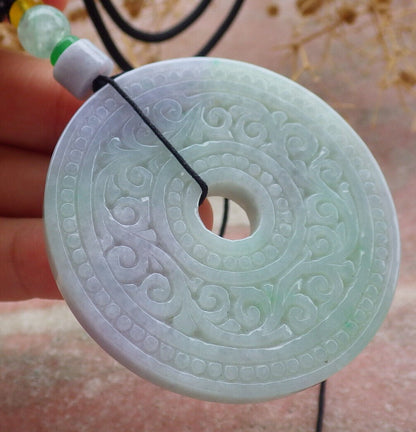 Certified Lavender Green Burma 100% Natural A Jade jadeite Pendant Ruyi Circle Necklace 平安扣 636779  TN