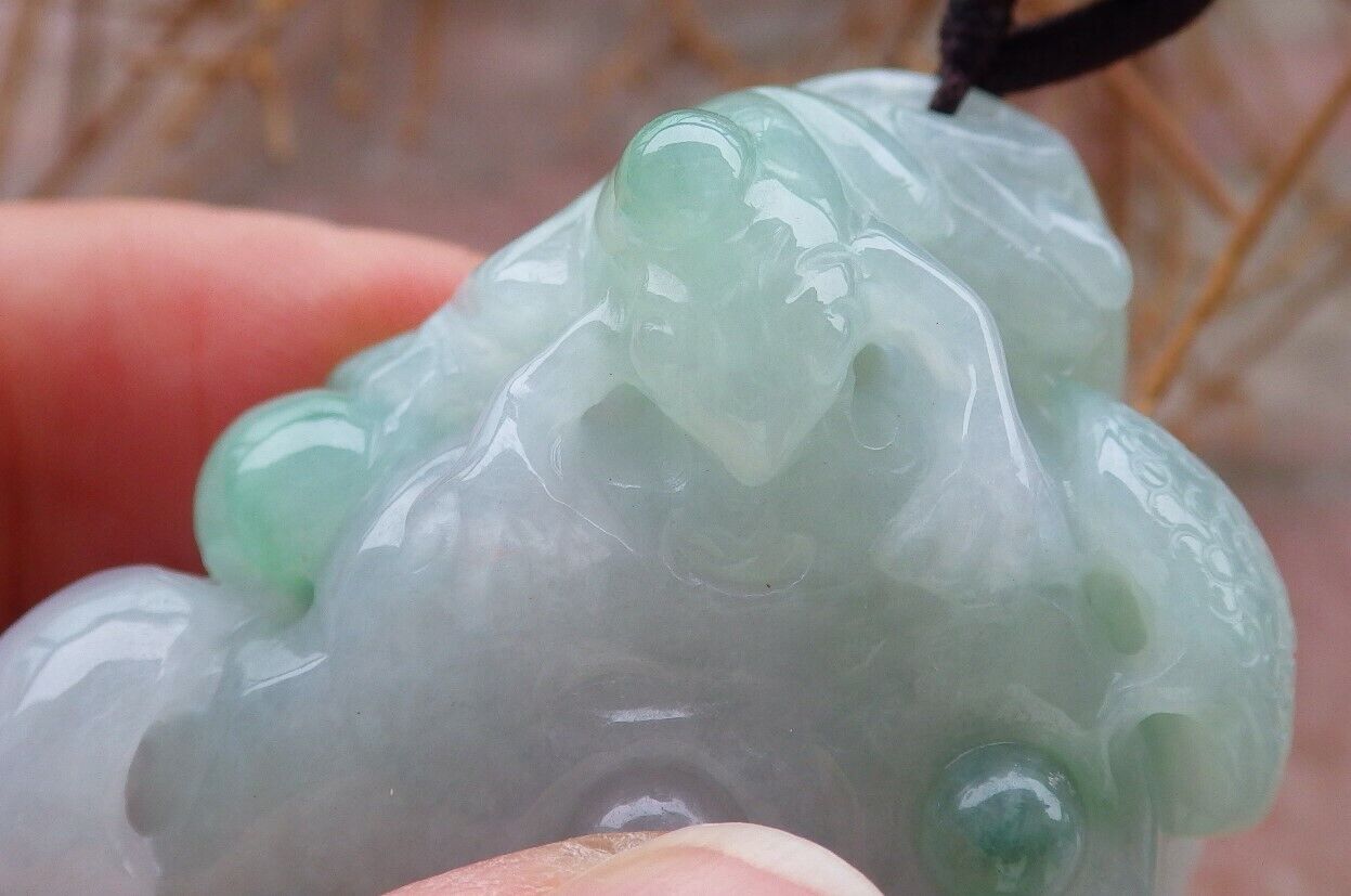 Certified Green 100% Natural A Jade jadeite Pendant Frog Toad Lotus Flower Necklace 金蟾 花开富贵 519629  TN
