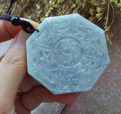 Certified Pale Green Lavender 100% Natural A Jade jadeite Pendant Eight Diagram Feng Shui Necklace 运转乾坤 530120  TN