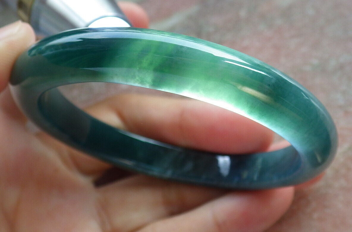 Certified Icy Blue Water Green Burma 100% Natural A JADE Jadeite Bangle Bracelet 55 mm 手镯 633526  TN
