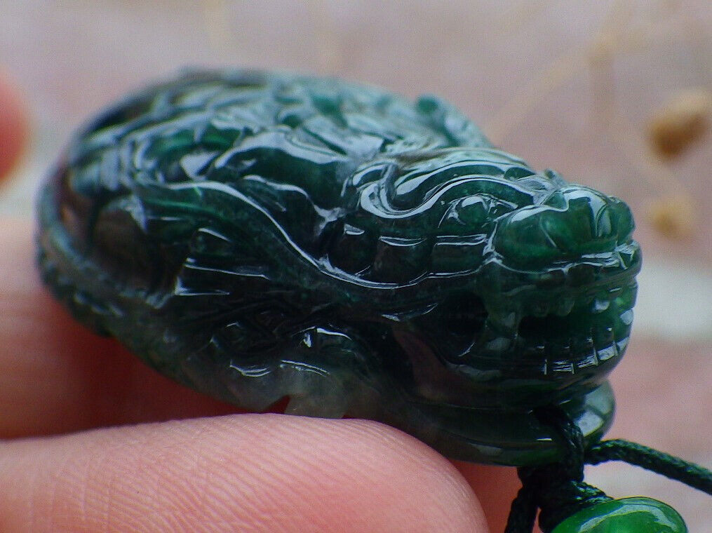 Certified Icy Green Burma 100% Natural A Jade jadeite Pendant Dragon Turtle Money Coin Necklace 龙龟 636567  TN