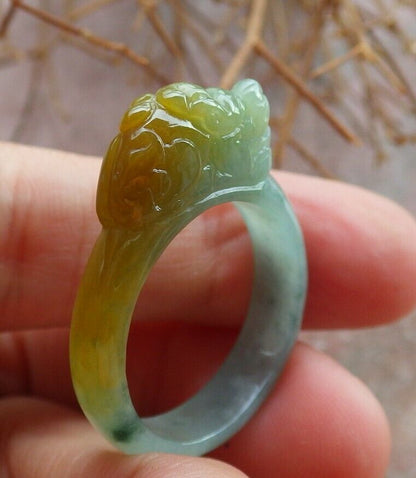 Certified Icy Pale Green 100% Natural A JADE Jadeite Dragon Pi Xiu RING USA. 9 戒指 523520  TN