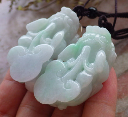 Pair Certified Green Burma 100% Natural A Jade jadeite Pendant Dragon Pi Xiu Money Coin Ruyi Necklace 风水貔貅 574573 TN