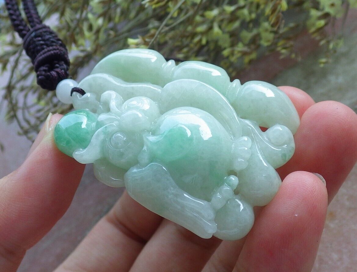 Certified Green Burma 100% Natural A Jade jadeite Pendant Owl Lotus Flower Necklace 猫头鹰 574260 TN