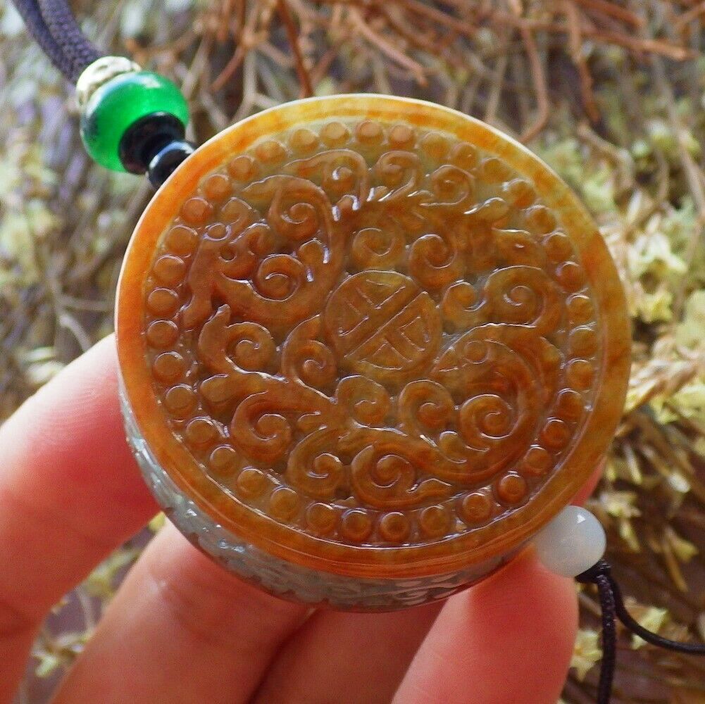 Certified Brown Red Green 100% Natural A Jade jadeite Pendant Dragon Phoenix Longevity Ruyi Necklace 龙凤 524084  tn