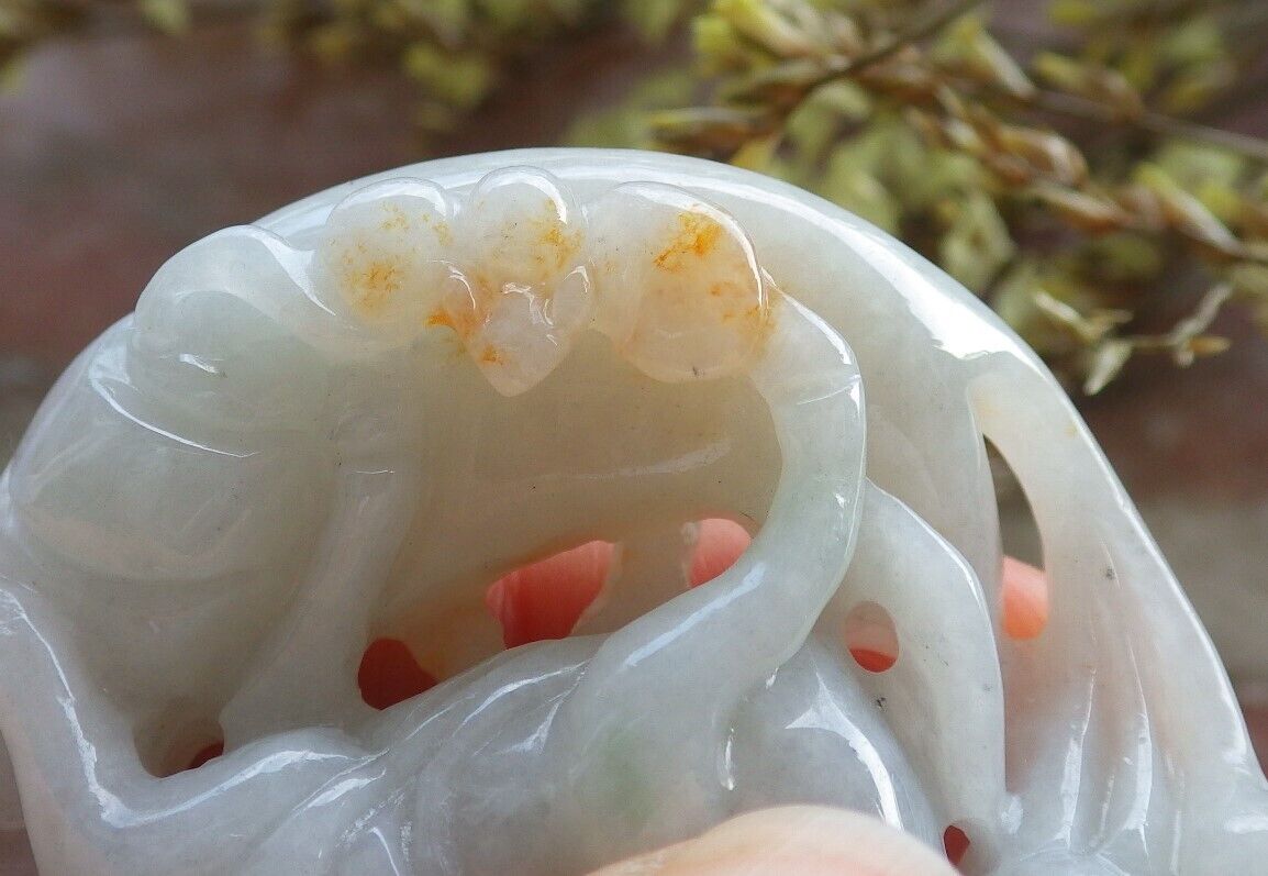 Certified Yellow Green Burma 100% Natural A Jade jadeite Pendant Deer Bat Ruyi Coin Flower Necklace 梅花鹿 573931 TN