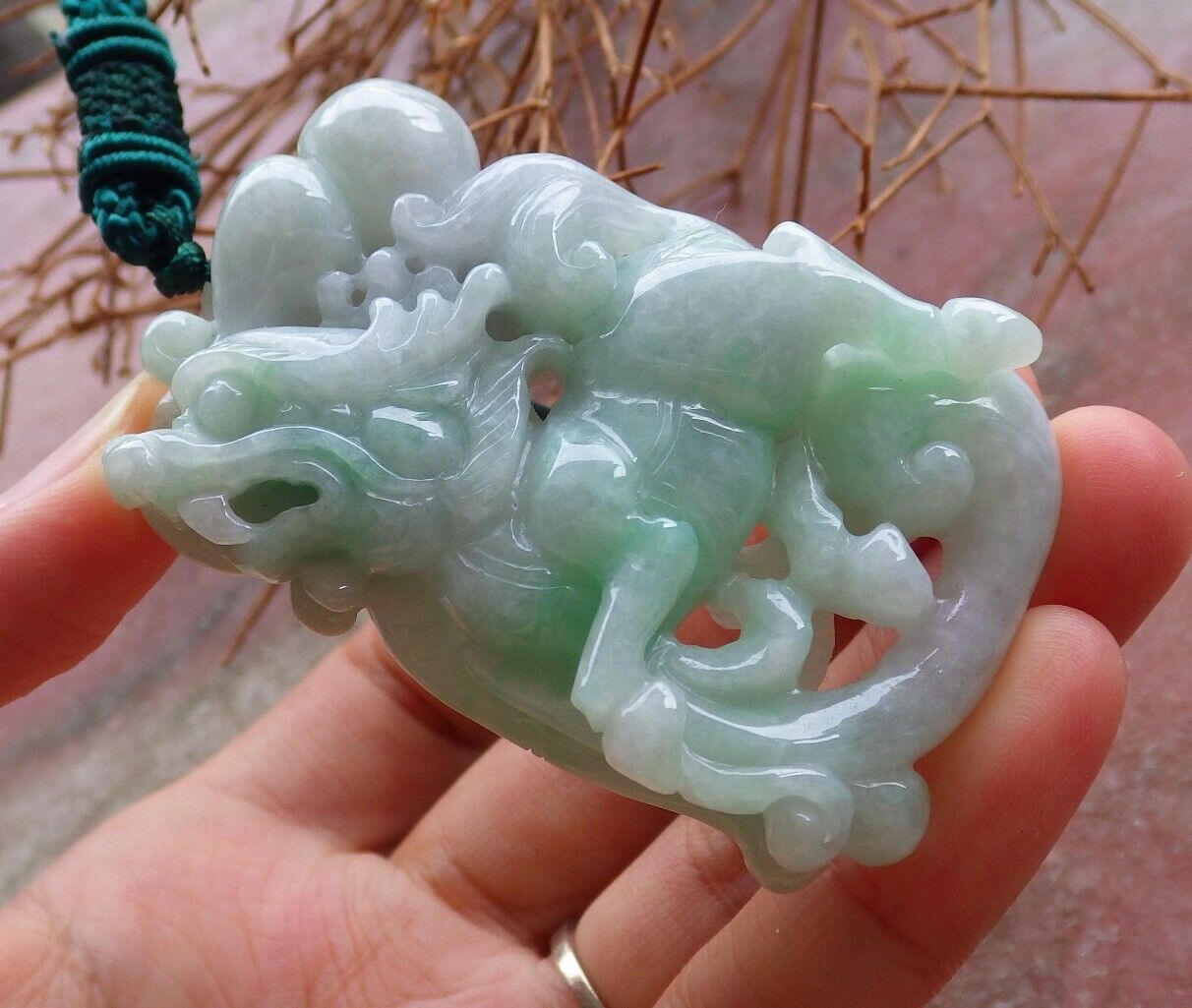 Certified Green 100% Natural A Jade jadeite Pendant Dragon Gourd Coin Ruyi Necklace 龙 麒麟 525497  TN