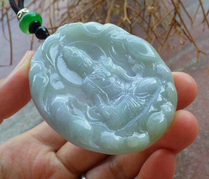 Certified Green Pale Lavender 100% Natural A Jade jadeite pendant Guanyin Kwan Yin Lotus Leaf Necklace 观音 523712  TN