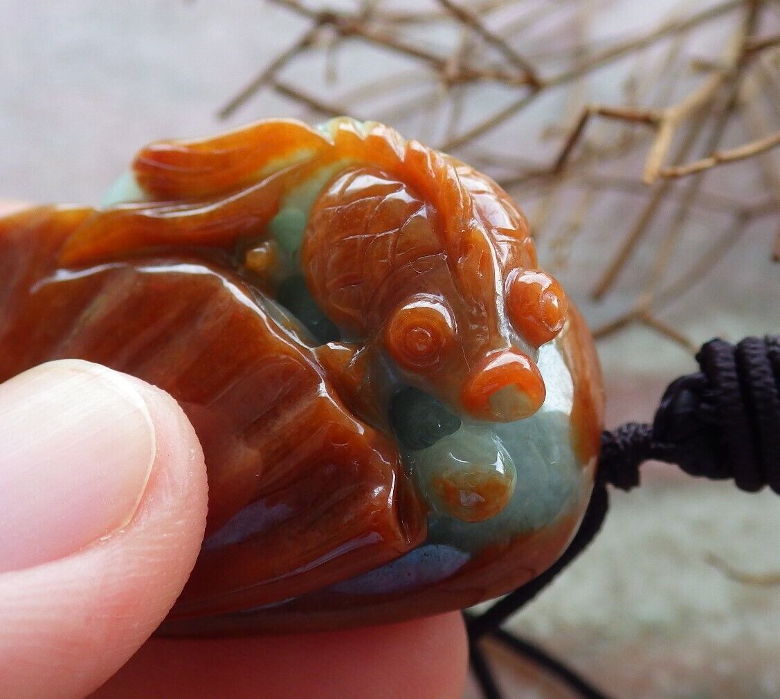 Certified Brown Red Green 100% Natural A Jade jadeite Pendant Gold Fish Sea Shell Necklace 金玉满堂 528832  TN