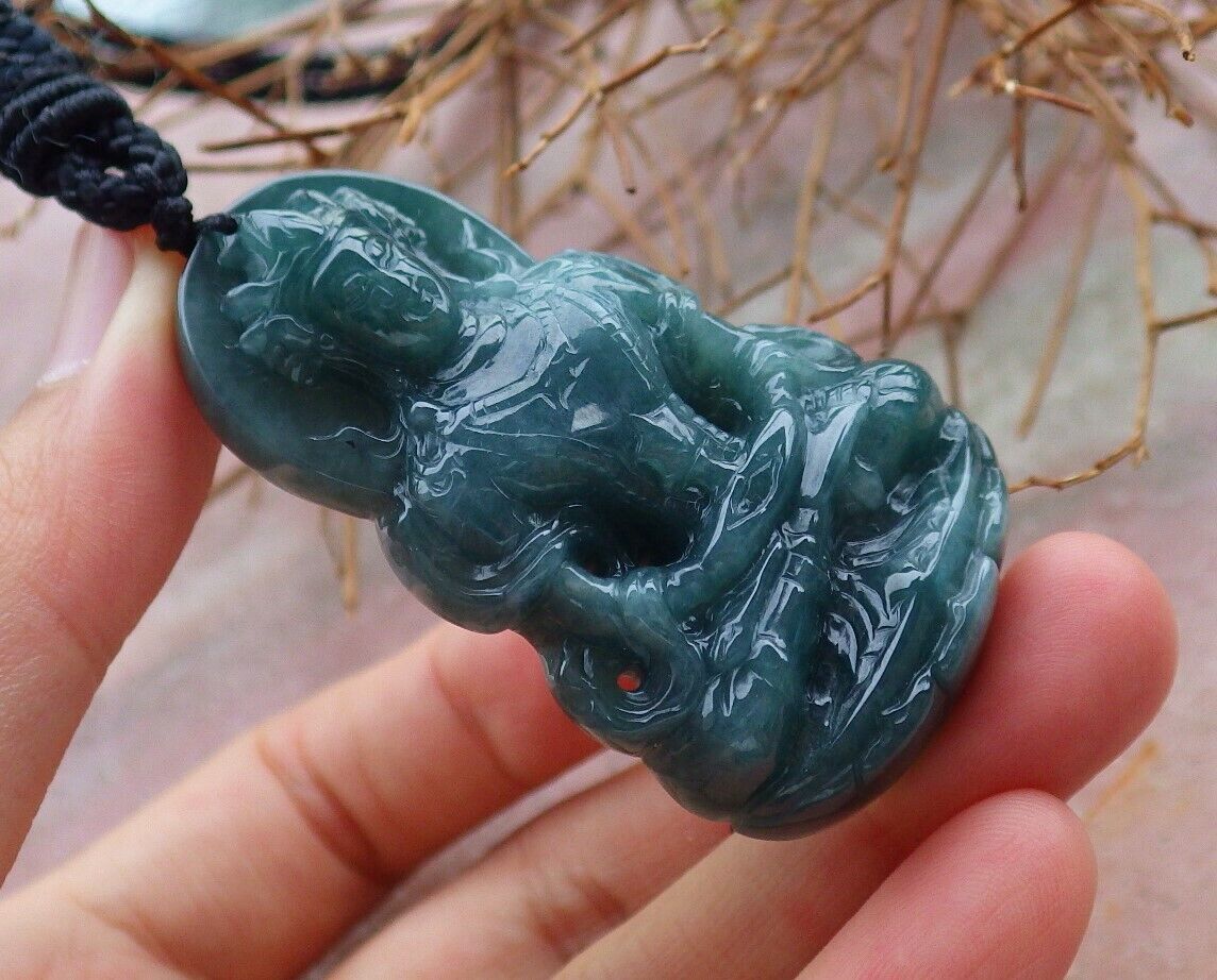 Certified Green 100% Natural A Jade jadeite Pendant Guanyin Kwan Yin Lotus Flower Necklace 观音 528251  TN