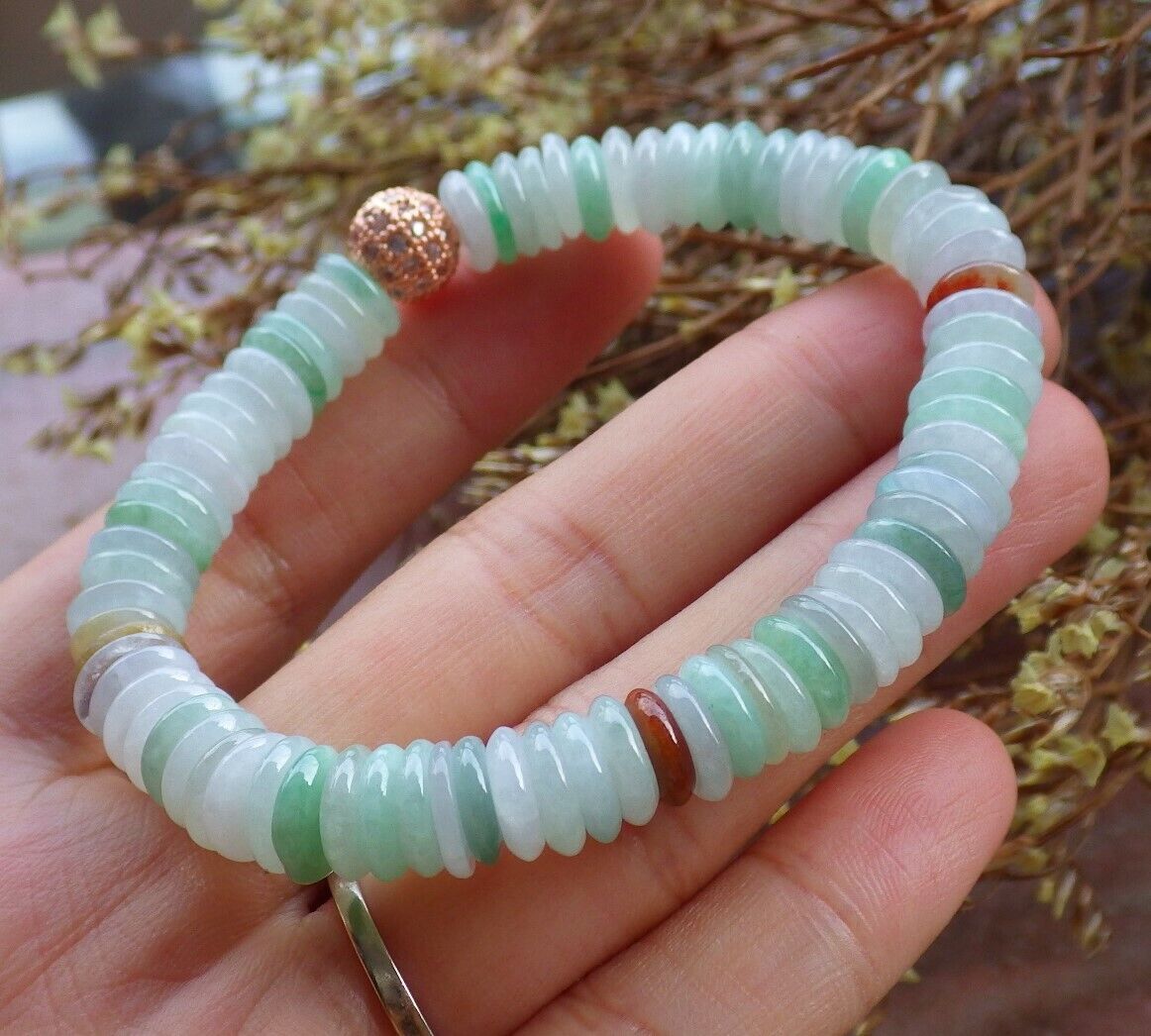 Certified Yellow Green Pale Lavender 100% Natural A JADE Jadeite Bead Beads Bangle Circle Bead Beads Bangle Bracelet 平安扣手链 525214  TN