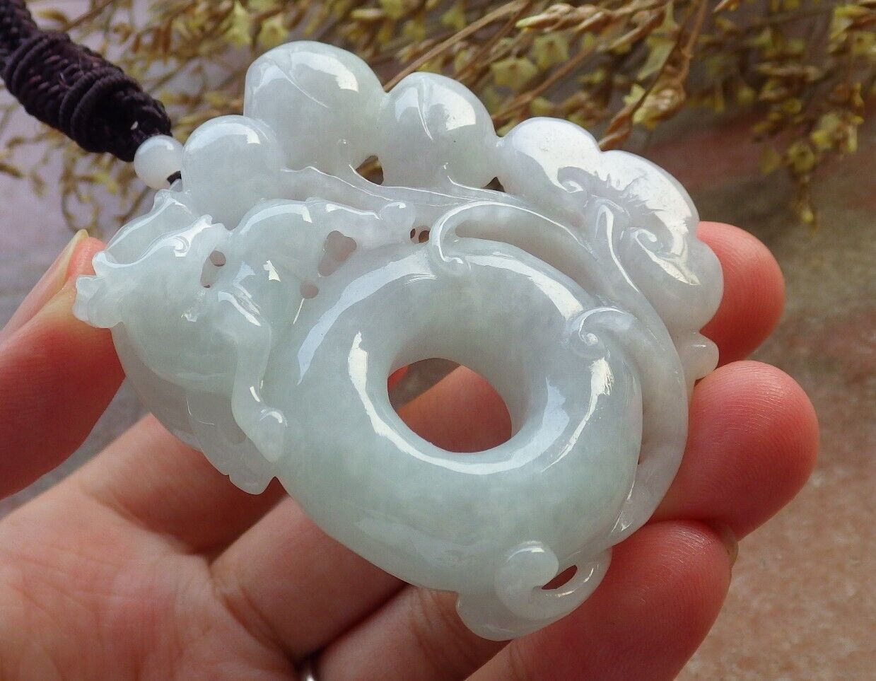 Certified Green Pale Lavender Burma 100% Natural A Jade jadeite Pendant  Deer Peach Ruyi Circle Coin Necklace 梅花鹿 575515 TN
