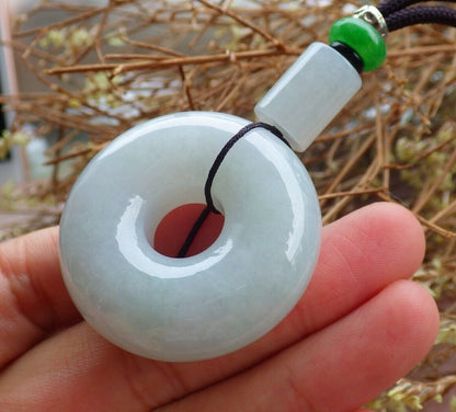 Certified Icy Green Light Lavender 100% Natural A Jade jadeite Pendant Circle Donut Necklace 平安扣 524911  TN