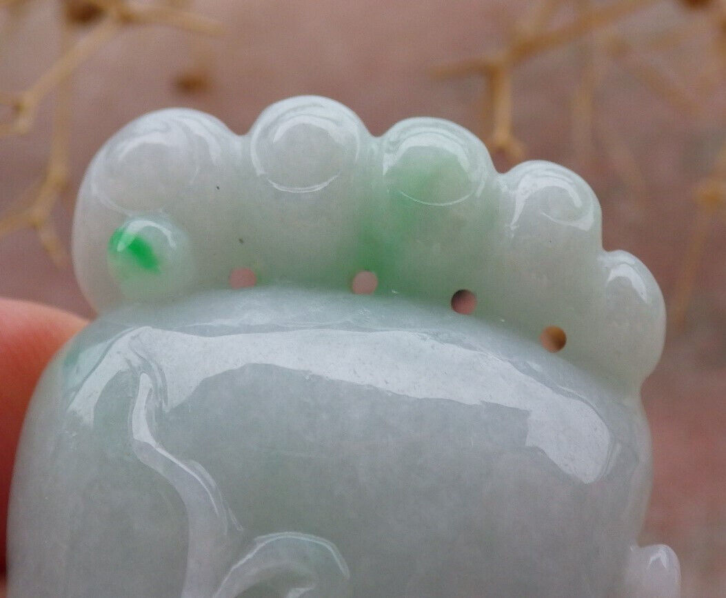 Certified Green Burma 100% Natural A Jade jadeite Pendant  Bat Ruyi Foot Necklace 知足常乐 636969  TN