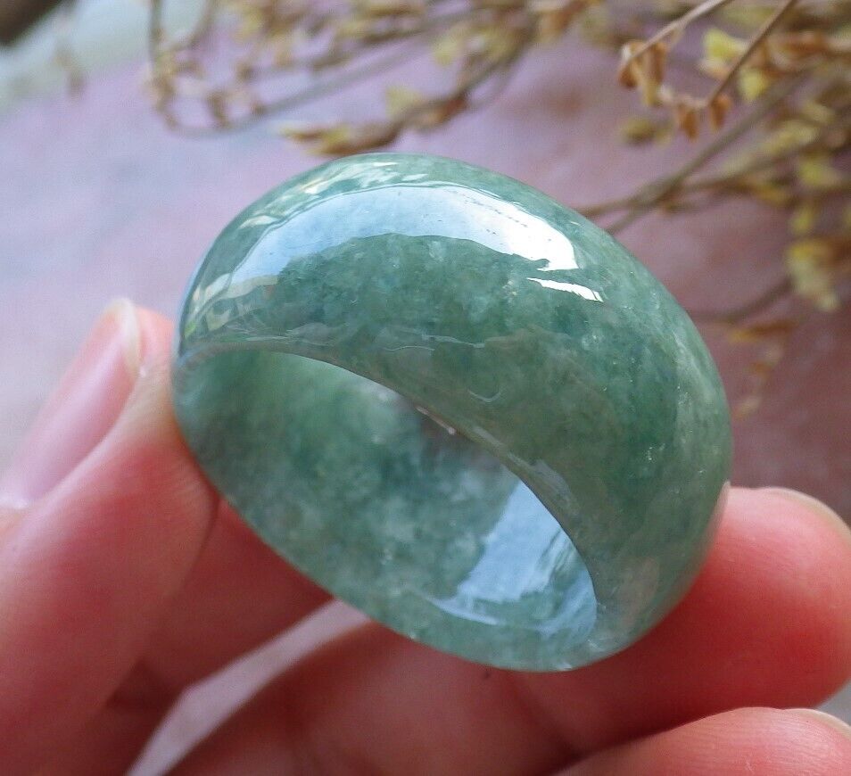 Certified Green Burma 100% Natural A JADE Jadeite Circle RING USA. 14.5 戒指 574862 TN
