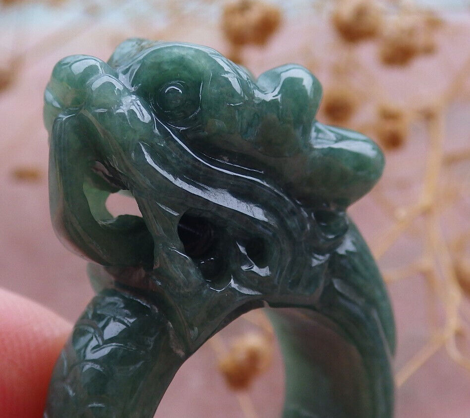 Certified Green Burma 100% Natural A JADE Jadeite Dragon RING USA. 7 龙戒指 636925  TN