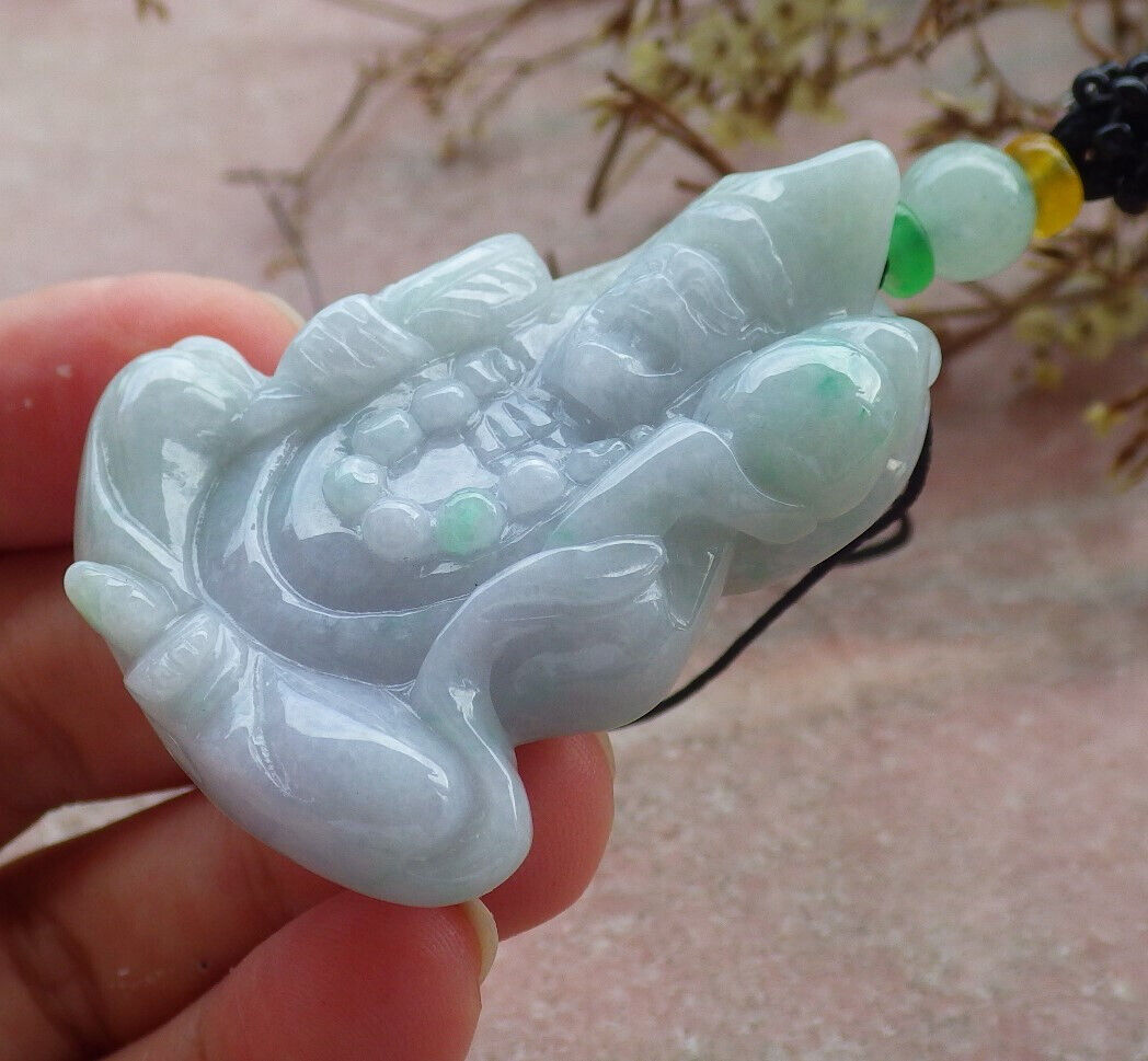 Certified Green Pale Lavender Burma 100% Natural A Jade jadeite pendant Happy Ji Kung Buddha God Fan Gourd Necklace 济公 632984  TN