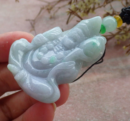 Certified Green Pale Lavender Burma 100% Natural A Jade jadeite pendant Happy Ji Kung Buddha God Fan Gourd Necklace 济公 632984  TN