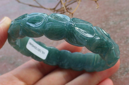 Certified Icy Green Burma 100% Natural A JADE Jadeite Flower Bangle Bracelet 57 mm 手镯 634192  TN