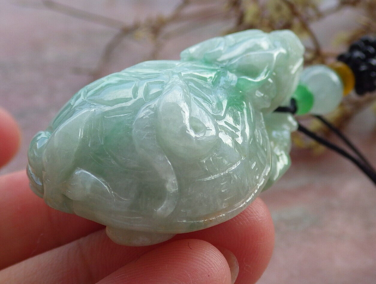 Certified Green Burma 100% Natural A Jade jadeite Pendant Dragon Turtle Snake Coin Necklace 龙龟 633018  TN