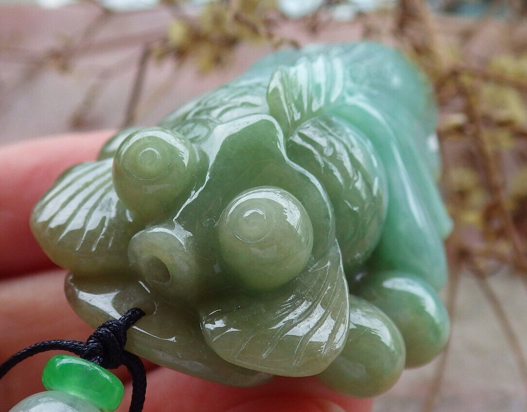 Certified Green Yellow Burma 100% Natural A Jade jadeite pendant Gold Fish Coin Ruyi Necklace 金玉满堂 632577  TN