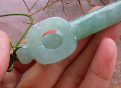 Certified Green 100% Natural A Jade jadeite Pendant Arrow Bead Necklace 箭 528445  TN