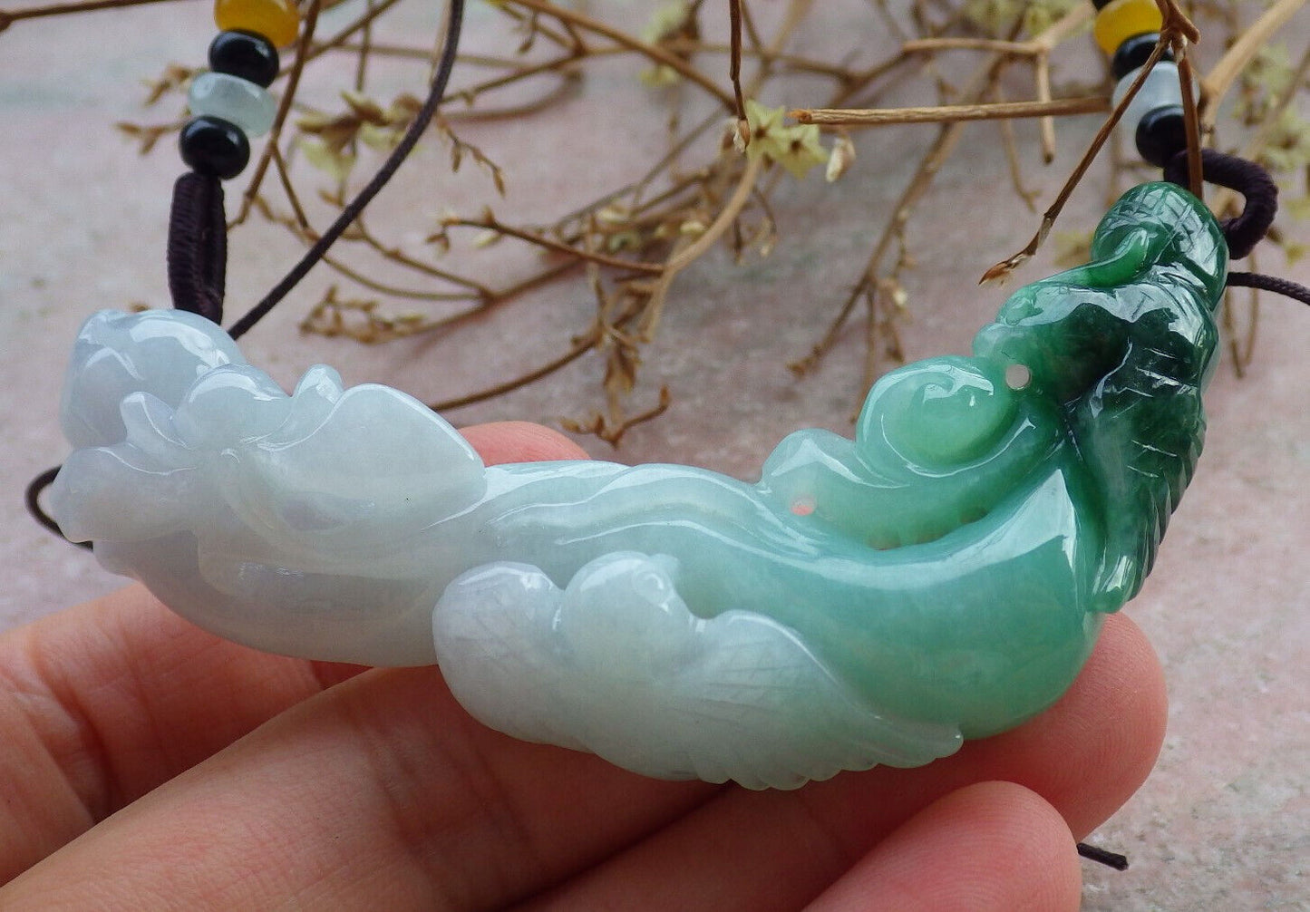 Certified Green Burma 100% Natural A Jade jadeite Pendant Phoenix Bird Flower Necklace 鸟语花香 635267  TN