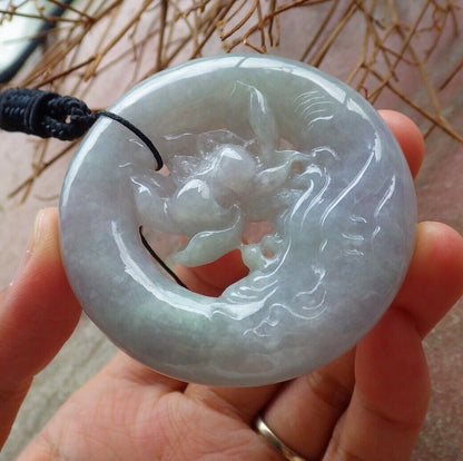 Certified Green Pale Lavender 100% Natural A Jade jadeite Pendant Lotus Flower Circle Necklace 花平安扣 525936  TN