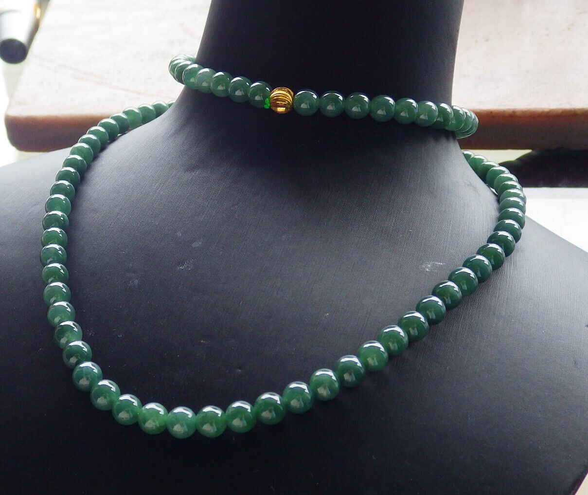 Certified Icy Green Burma 100% Natural A JADE Jadeite Bead Beads Necklace 27 inches 项链 617408  TN