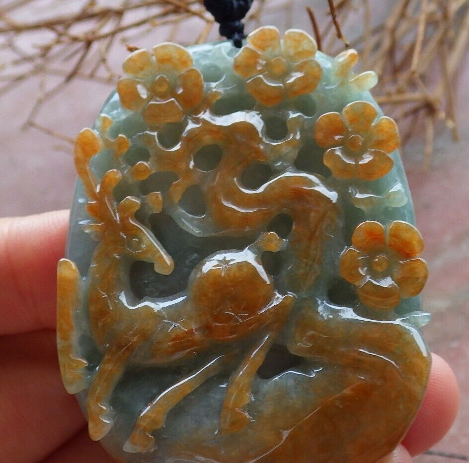 Certified Red Green 100% Natural A Jade jadeite Pendant Deer Flower Necklace 梅花鹿 526141  TN