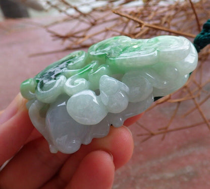 Certified Green 100% Natural A Jade jadeite Pendant Bat Peach Lotus Flower Ruyi Necklace 蝙蝠 525591  TN