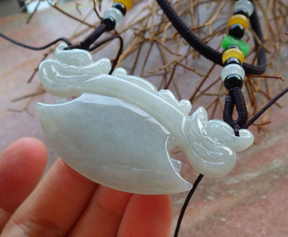 Certified Pale Lavender Green 100% Natural A Jade jadeite Pendant Dragon Axe Necklace 龙斧头 530047  TN